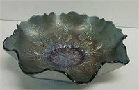 Cobalt Blue Carnival Glass Ruffled Edge Bowl