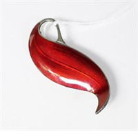 Sterling silver Norwegian red enamelled leaf pin