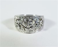 Sterling silver floral open work band with diamond