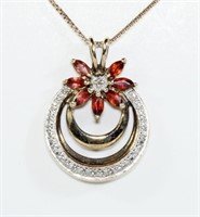 Sterling silver garnet pendant and box chain