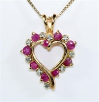 Sterling silver diamond and ruby heart shaped