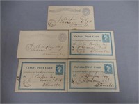 GROUPING OF 5 1877- 1884 CANADA  POST CARDS