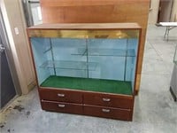 Wooden glass front display case with lights