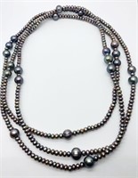 60" Iridescent gray-blue natural pearl necklace