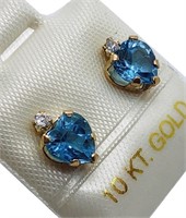 10K Yellow gold hear shape cut blue topaz