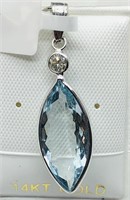 14K White gold bezel set aquamarine pendant,