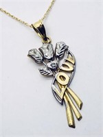 10K Yellow and white gold floral "Love" pendant