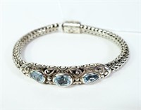 Sterling silver heavy mesh blue topaz bracelet