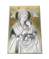 Sterling silver 4" x 6" Madonna and child icon