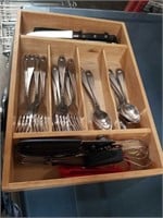 Wood tray with utensils