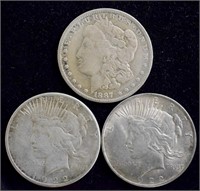 Coins 3 Silver Dollars, CHOICE