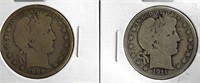 Coins - 2 Barber Half Dollars - 06d, 11p