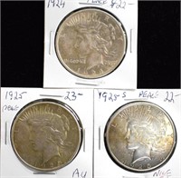 Coins - 3 Peace Dollars, 24, 25, 25s CHOICE