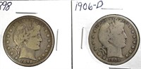 Coins - 98p & 06d  Barber Half Dollars, one lot