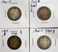 Coins - 4 Barber Quarters