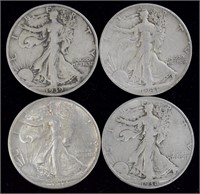 Coins - 4 Walking Liberty Half Dollars
