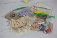 MISC. TIE-ONS, NECKLACE CHARMS, PINS, NOTE CARDS