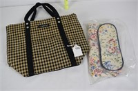 BLACK & BEIGE CHECK TOTE BAG + COSMETIC BAG