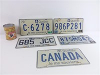5 plaques d'immatriculation Québec
