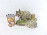 Cendrier à figurine d'éléphant en plâtre peint