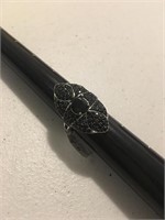Stunning Sterling Silver Black Stone Ring SZ 8.5