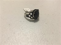 Fine Sterling Silver Black Stone Ring SZ 10