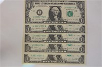 5 $1 Federal Reserve Notes, Uncirculated