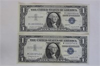 2 $1 Uncirculated Silver Certificates 1957A 1957B