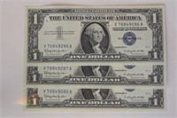 3 $1 Silver Certificates 1957B