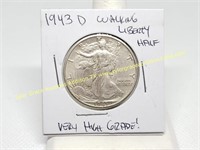 1943-D WALKING LIBERTY SILVER HALF DOLLAR COIN