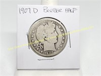 1907-D BARBER SILVER HALF DOLLAR COIN