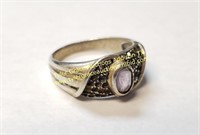 AMETHYST AND MARCASITE STERLING SILVER RING
