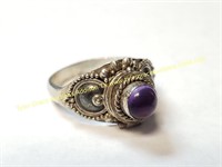 RSTERLING SILVER POISON RING W PURPLE STONE