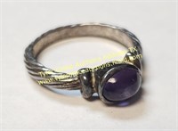 STERLING SILVER RING W AMETHYST CABACHON