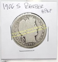 1906-S BARBER SILVER HALF DOLLAR COIN
