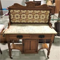Marble Top Wash Stand w/Turned Legs