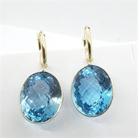 $2387 14K Blue Topaz 70.5Ct Earrings