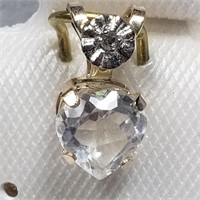 $160 10K White Topaz  Diamond Pendant