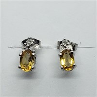 $300 S/Sil Citrine  Diamond Earrings