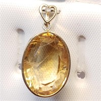 $800 14K Citrine 11Ct 1 Dia Pendant