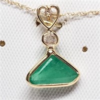 $1400 14K Emerald  Diamond Pendant