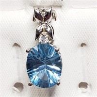 $1000 14K Blue Topaz  Diamond Pendant