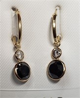 $2800 14K Black Diamond White Diamond Earrings
