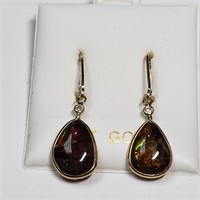 $1800 10K Ammolite  Diamond Earrings