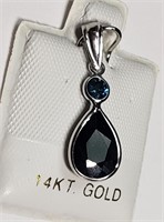 $1000 14K Sapphire Blue Diamond Pendant