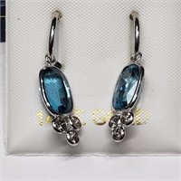 $6000 14K Blue Zircon  Diamond Earrings