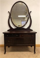 BEAUTIFUL ANTIQUE DRESSER WITH OVAL MIRROR