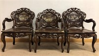 BEAUTIFUL CHINESE CARVED CHAIRS-MOTHER PEARL INLAY