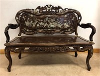 ORNATE CHINESE BENCH- MOTHER OF PEARL INLAY
