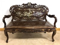 WOW!! CHINESE CARVED BENCH -MOTHER OF PEARL INLAY